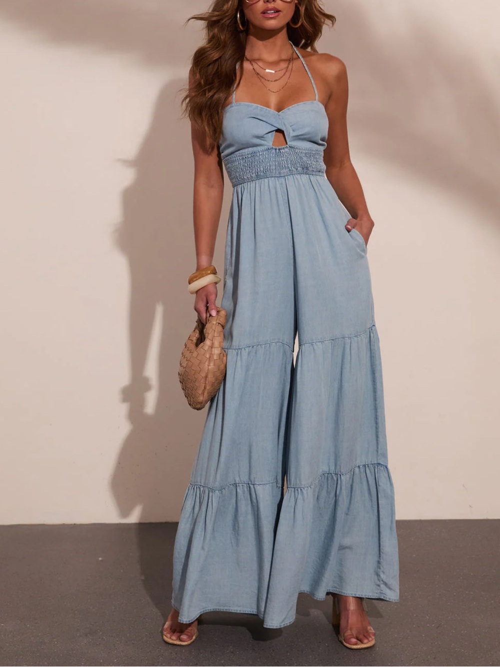 Prairie Aurora Halter Neck Chambray Jumpsuit - Picture 3 of 7